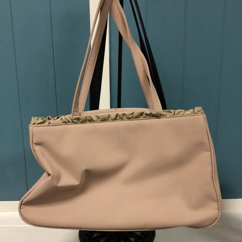 Lot‎ of 2 Vtg Tommy Hilfiger tan & black suede trim vinyl purses 12” x 7.5”